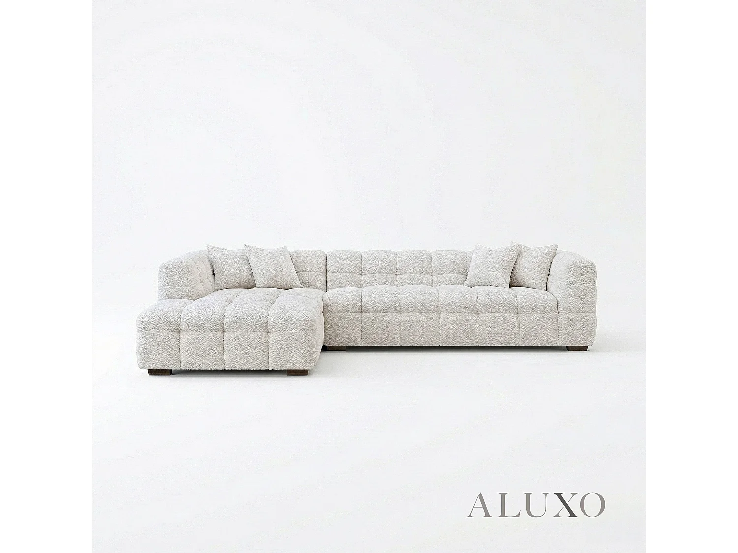 ALUXO Tribeca Modern Left Hand Corner Sofa L Shape Oatmeal Beige Boucle Cube