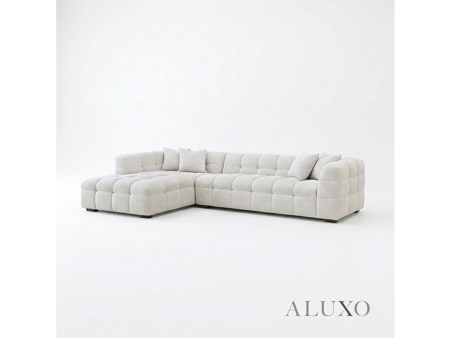 ALUXO Tribeca Modern Left Hand Corner Sofa L Shape Oatmeal Beige Boucle Cube