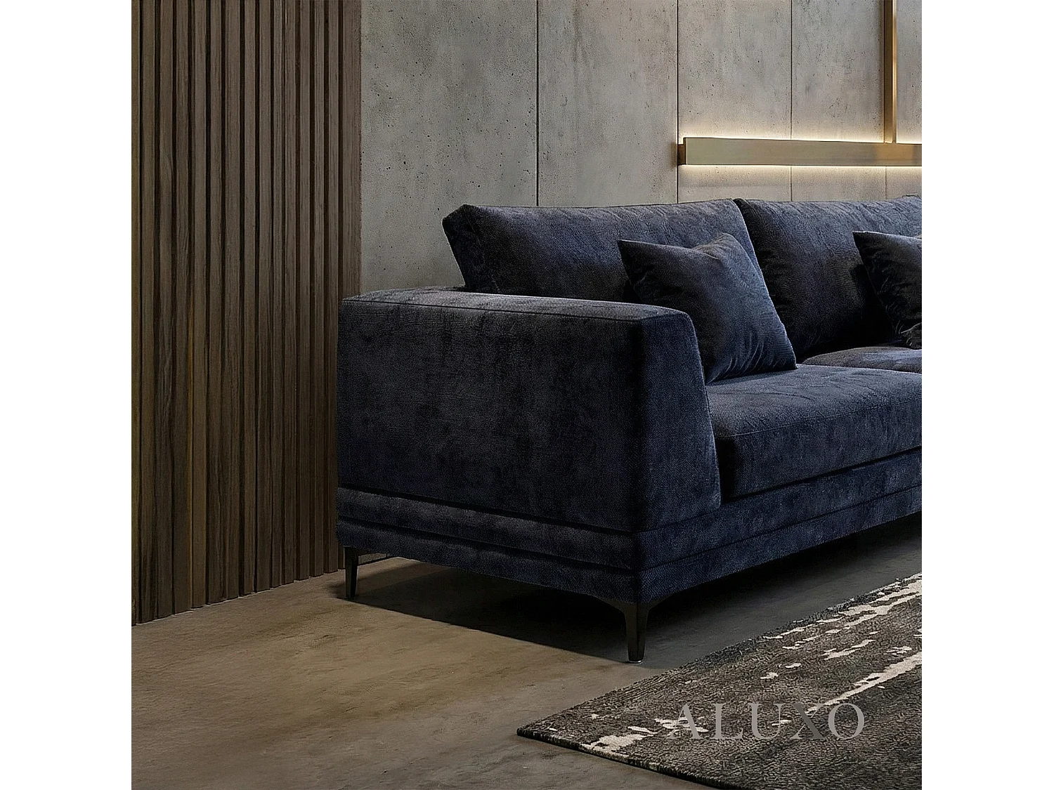 ALUXO Lenox Modern Boucle 3 Seater Sofa Blue Mermaid Velvet Medium Soft Cushion Couch