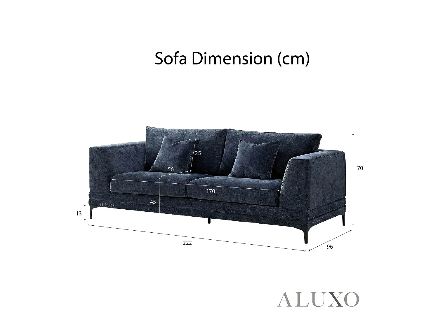 ALUXO Lenox Modern Boucle 3 Seater Sofa Blue Mermaid Velvet Medium Soft Cushion Couch