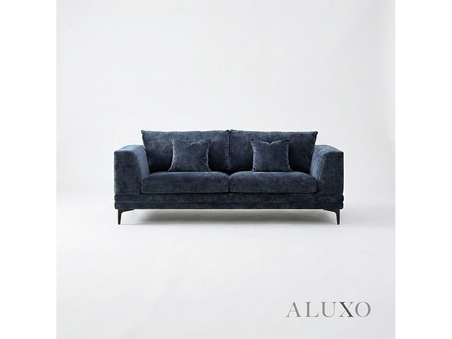 ALUXO Lenox Modern Boucle 3 Seater Sofa Blue Mermaid Velvet Medium Soft Cushion Couch