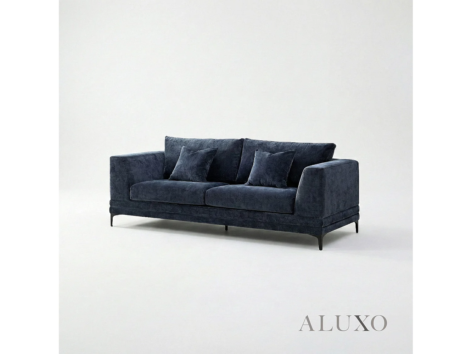 ALUXO Lenox Modern Boucle 3 Seater Sofa Blue Mermaid Velvet Medium Soft Cushion Couch