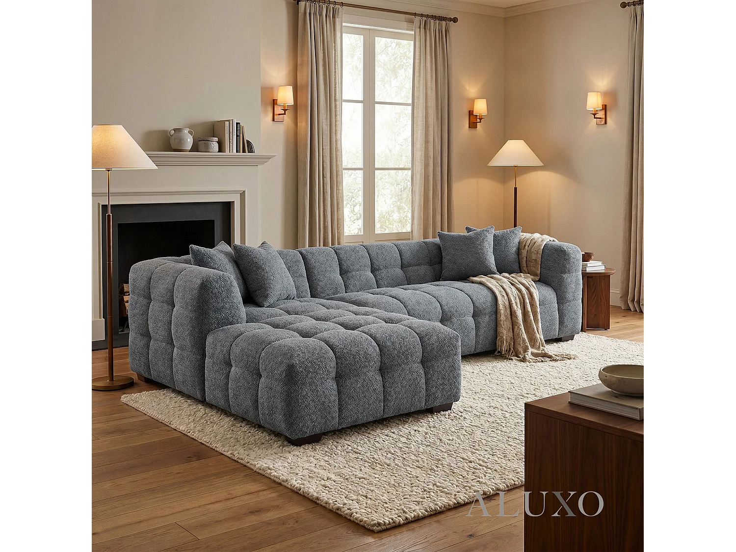 ALUXO Tribeca Modern Left Hand Corner Sofa L Shape Iron Grey Boucle Cube 2025