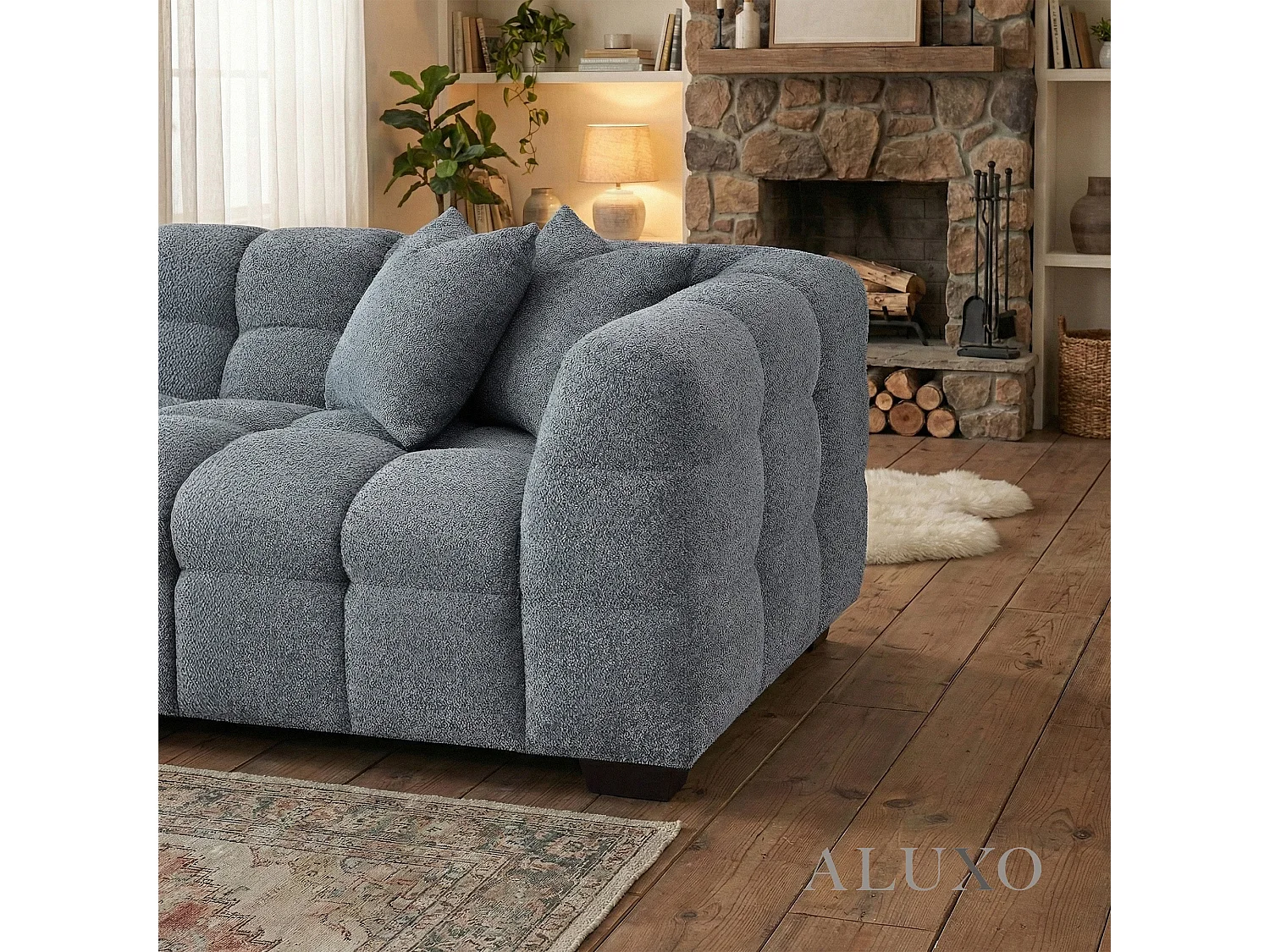 ALUXO Tribeca Modern Left Hand Corner Sofa L Shape Iron Grey Boucle Cube 2025