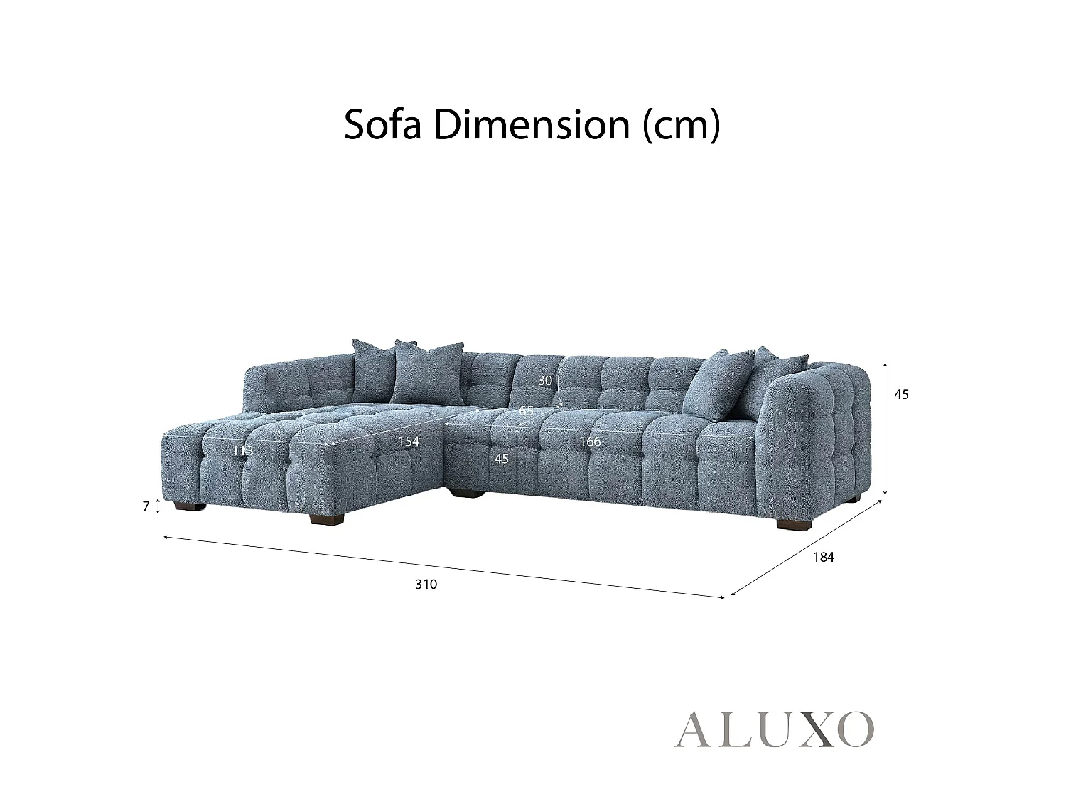 ALUXO Tribeca Modern Left Hand Corner Sofa L Shape Iron Grey Boucle Cube 2025
