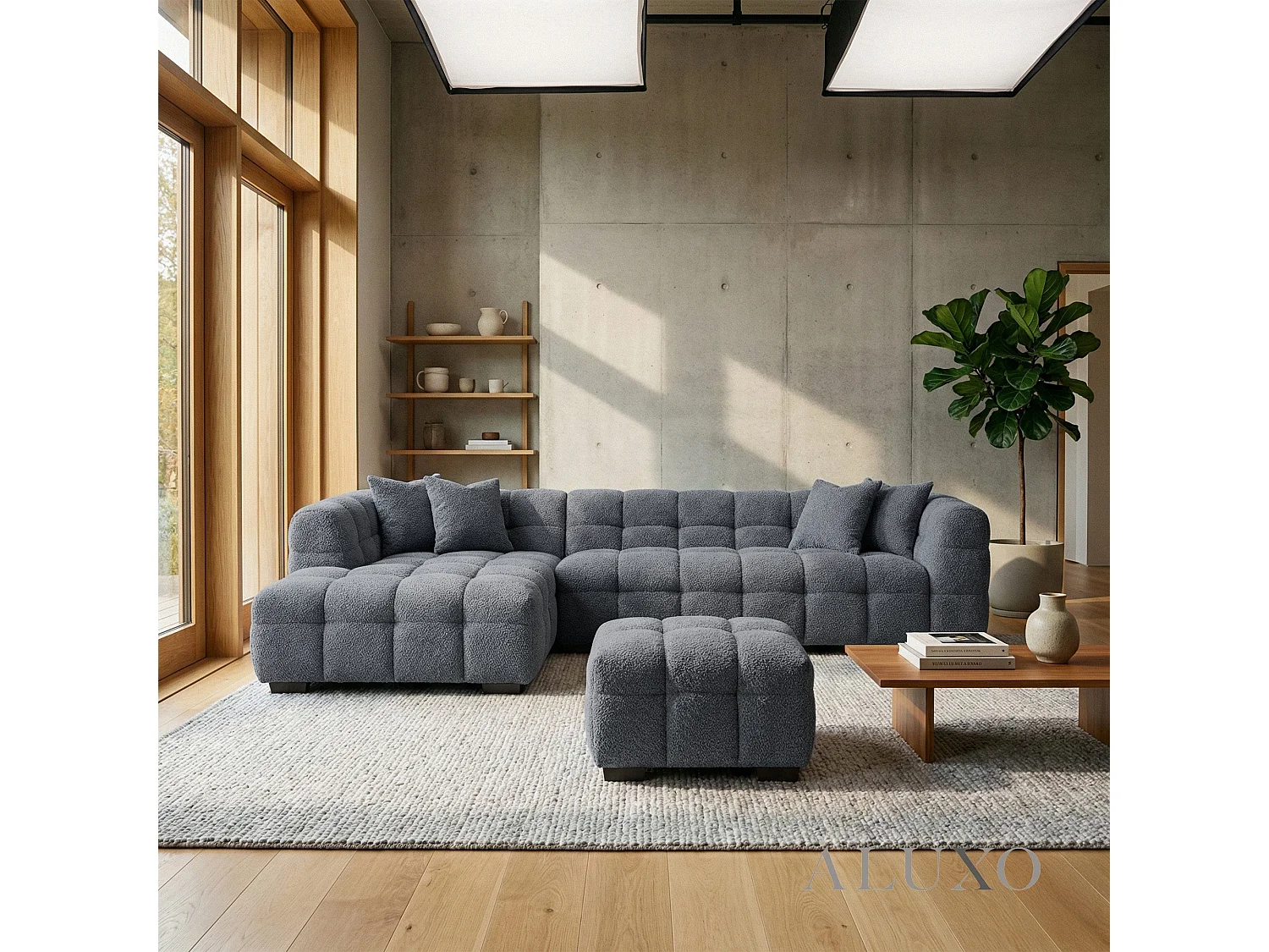 ALUXO Tribeca Modern Left Hand Corner Sofa L Shape Iron Grey Boucle Cube 2025