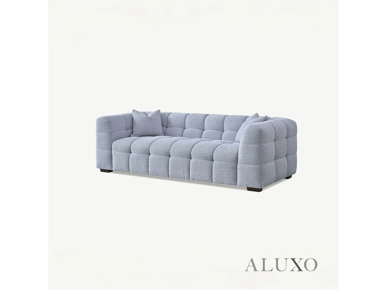 ALUXO Tribeca Modern 3 Seater Sofa Pearl Grey Boucle Cube Stitching Design