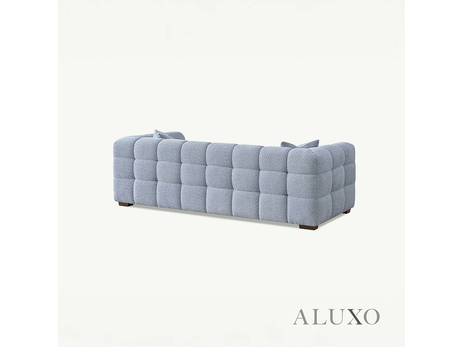 ALUXO Tribeca Modern 3 Seater Sofa Pearl Grey Boucle Cube Stitching Design
