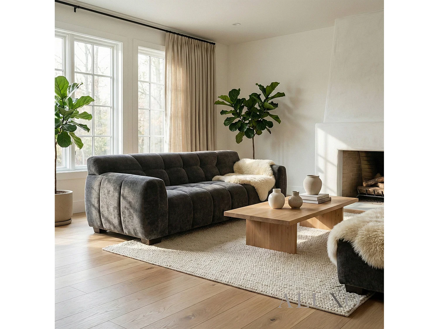 ALUXO Harlem 3 Seater Boucle Sofa Chocolate Velvet Deep Stitch 5 Year Warranty