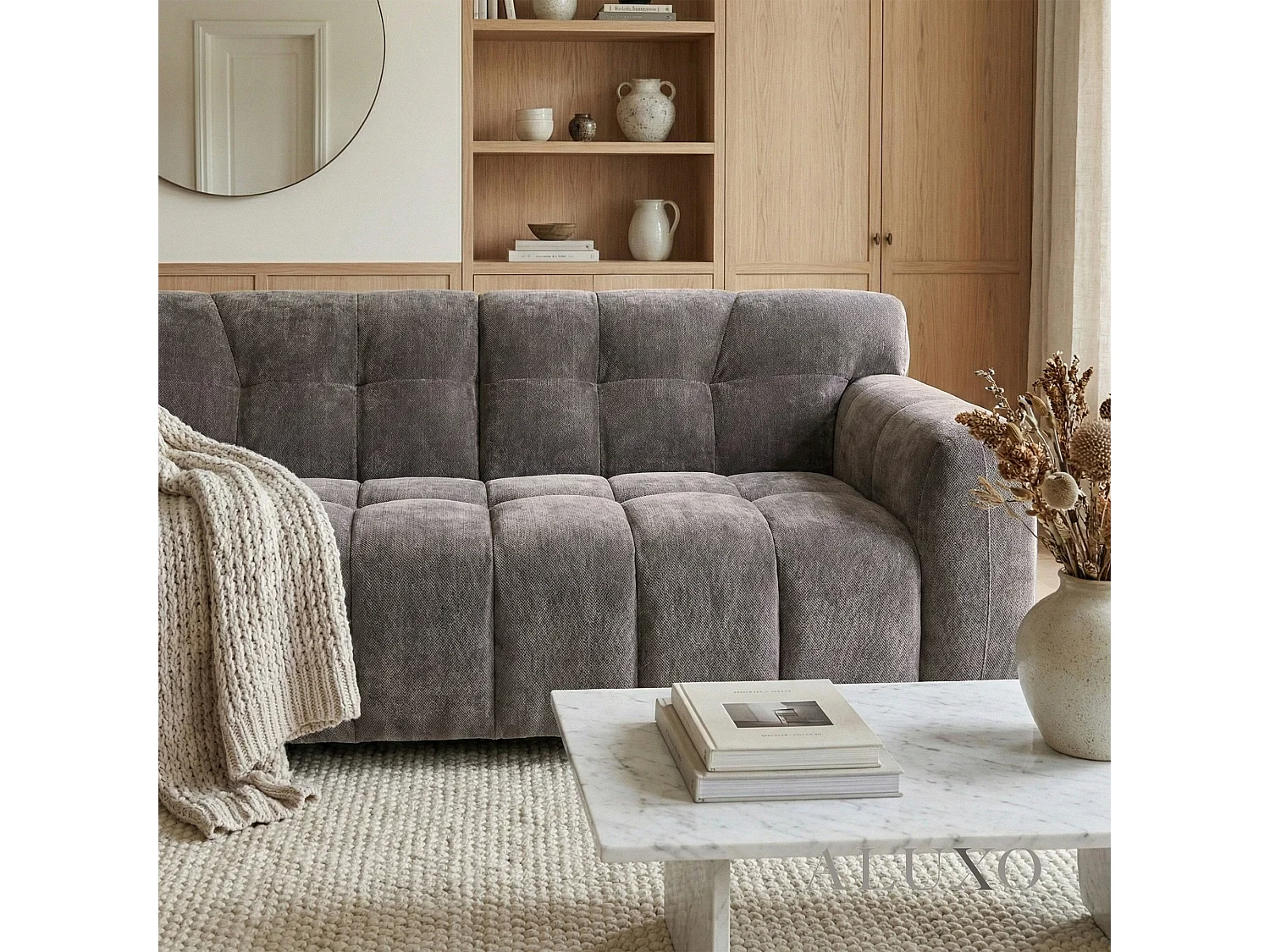ALUXO Harlem 2 Seater Boucle Sofa Loveseat Chocolate Medium 5 Year Warranty