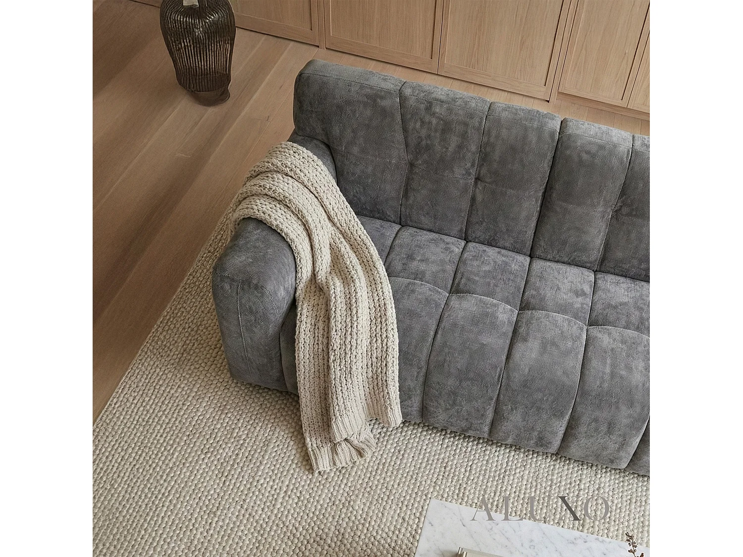 ALUXO Harlem 2 Seater Boucle Sofa Loveseat Chocolate Medium 5 Year Warranty