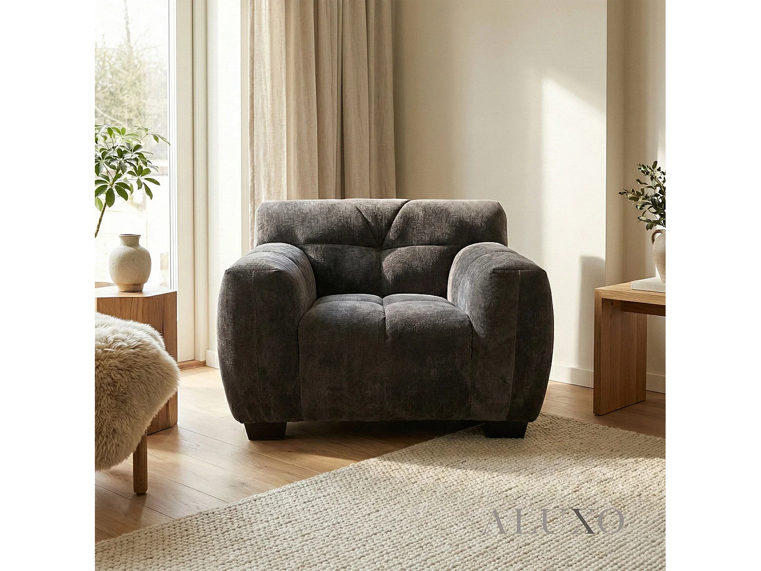 ALUXO Harlem 1 Seater Single Sofa Arm Chair Chocolate Medium 5 Year Warranty