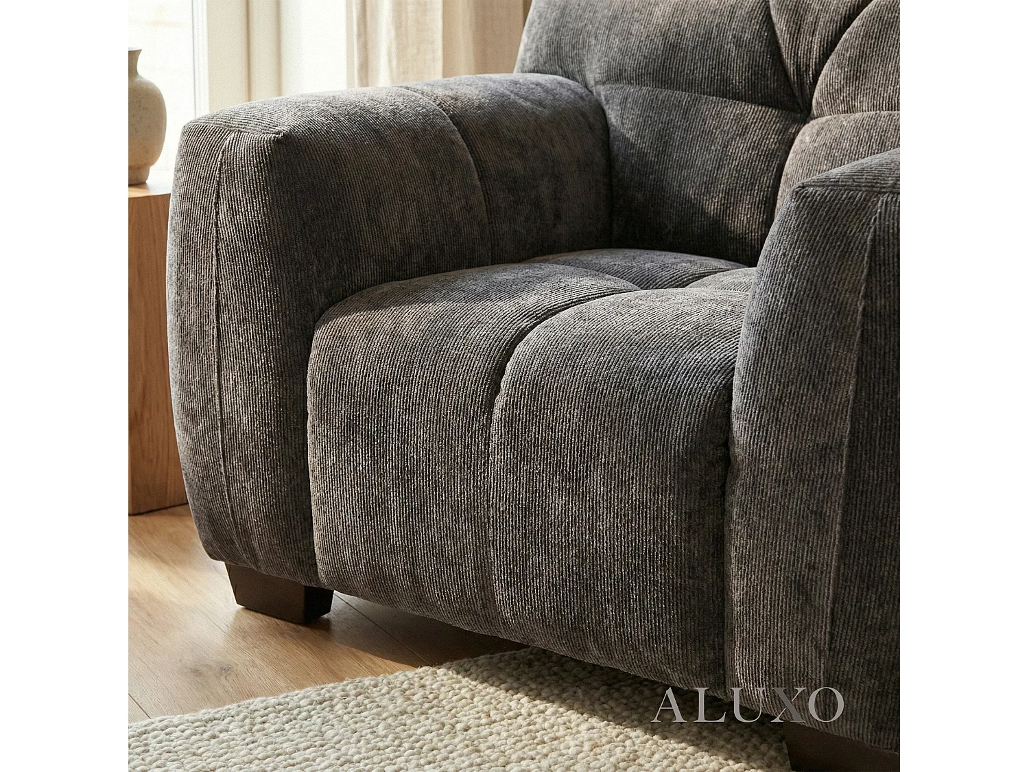 ALUXO Harlem 1 Seater Single Sofa Arm Chair Chocolate Medium 5 Year Warranty