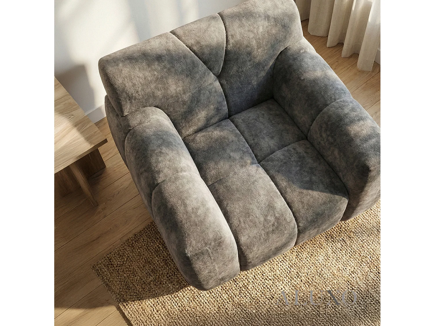 ALUXO Harlem 1 Seater Single Sofa Arm Chair Grey Steel Medium 5 Year Warranty