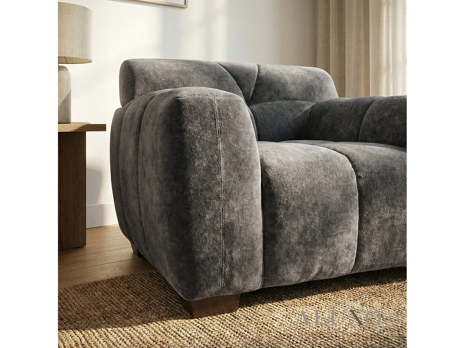 ALUXO Harlem 1 Seater Single Sofa Arm Chair Grey Steel Medium 5 Year Warranty