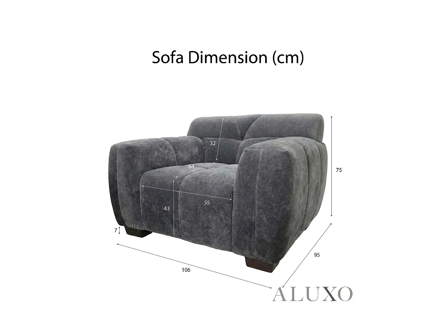 ALUXO Harlem 1 Seater Single Sofa Arm Chair Grey Steel Medium 5 Year Warranty