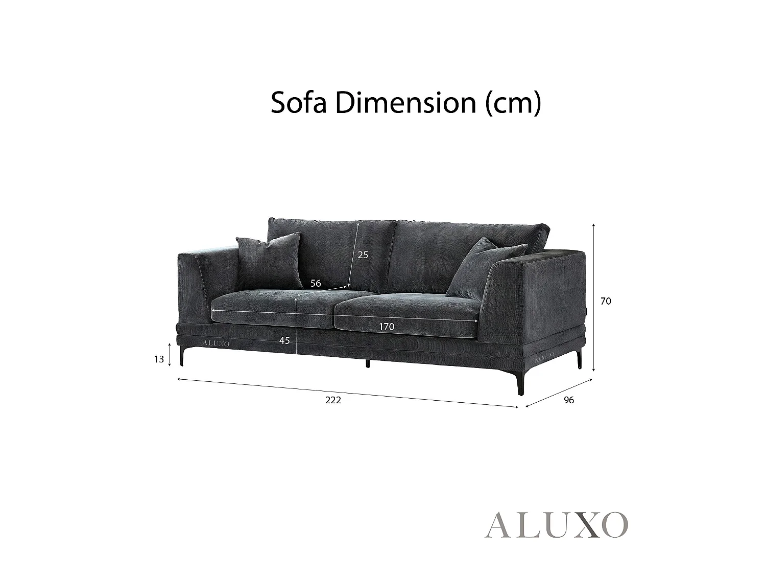 ALUXO Lenox Modern Boucle 3 Seater Sofa Steel Mermaid Velvet Grey Soft Deep Cushion Set