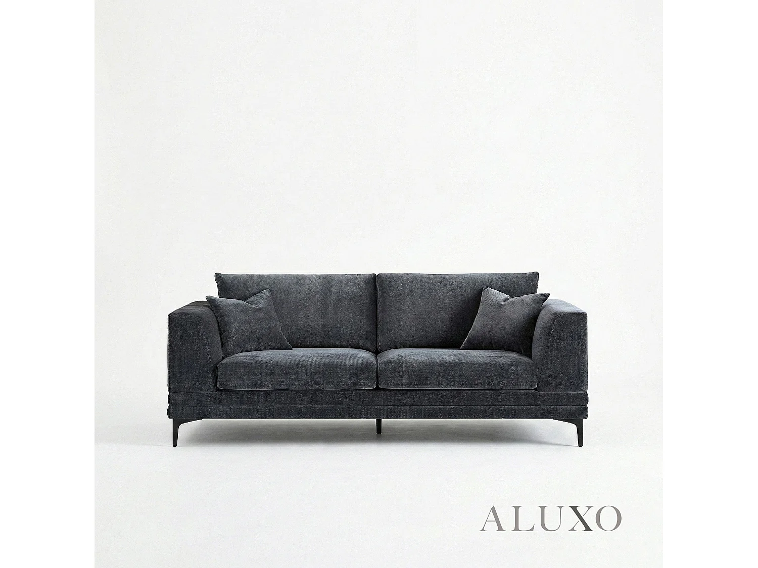 ALUXO Lenox Modern Boucle 3 Seater Sofa Steel Mermaid Velvet Grey Soft Deep Cushion Set