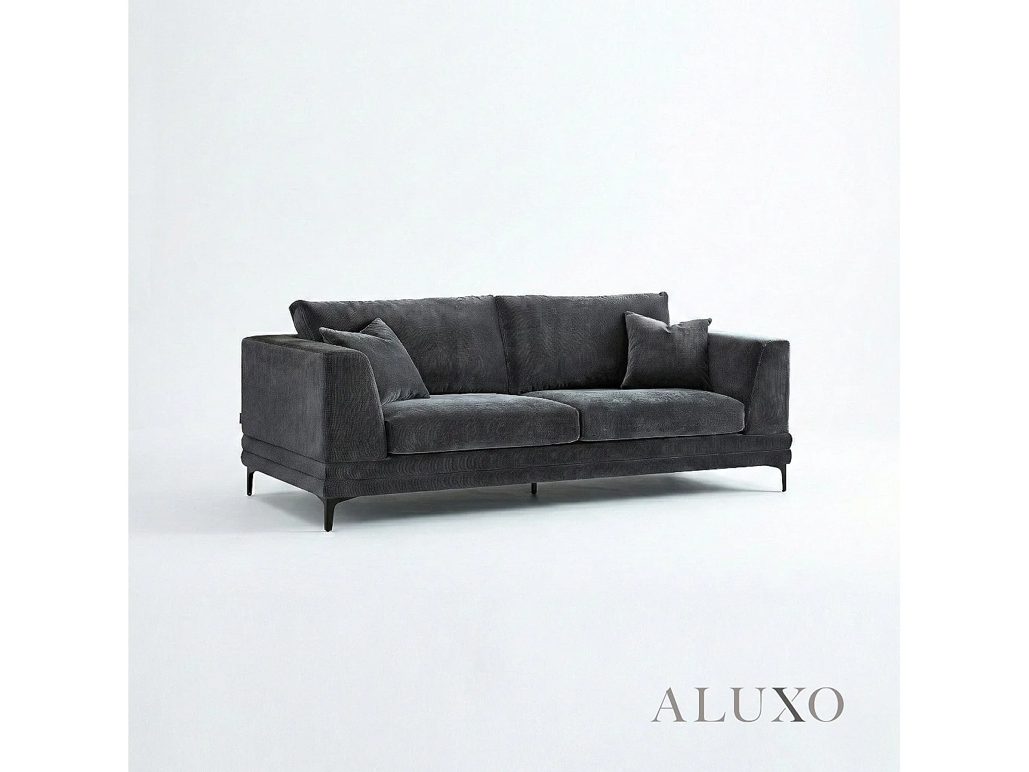 ALUXO Lenox Modern Boucle 3 Seater Sofa Steel Mermaid Velvet Grey Soft Deep Cushion Set