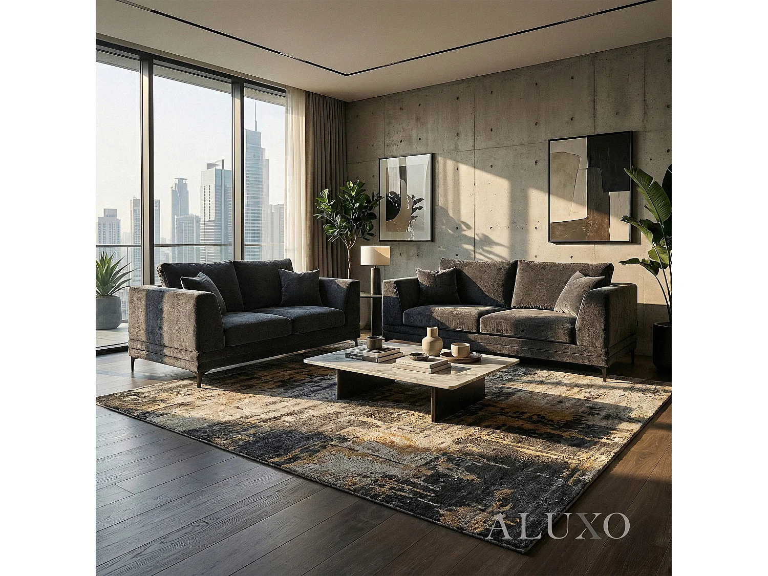 ALUXO Lenox Modern Boucle 3 Seater Sofa Steel Mermaid Velvet Grey Soft Deep Cushion Set