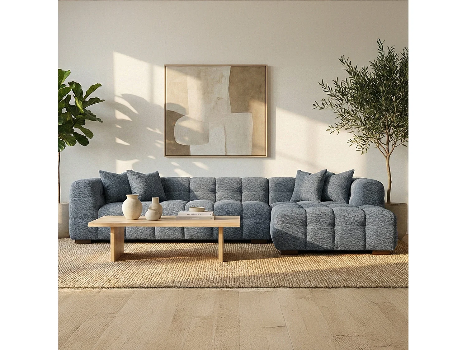 ALUXO Tribeca Modern Right Hand Corner Sofa L Shape Iron Grey Boucle Cube 2025