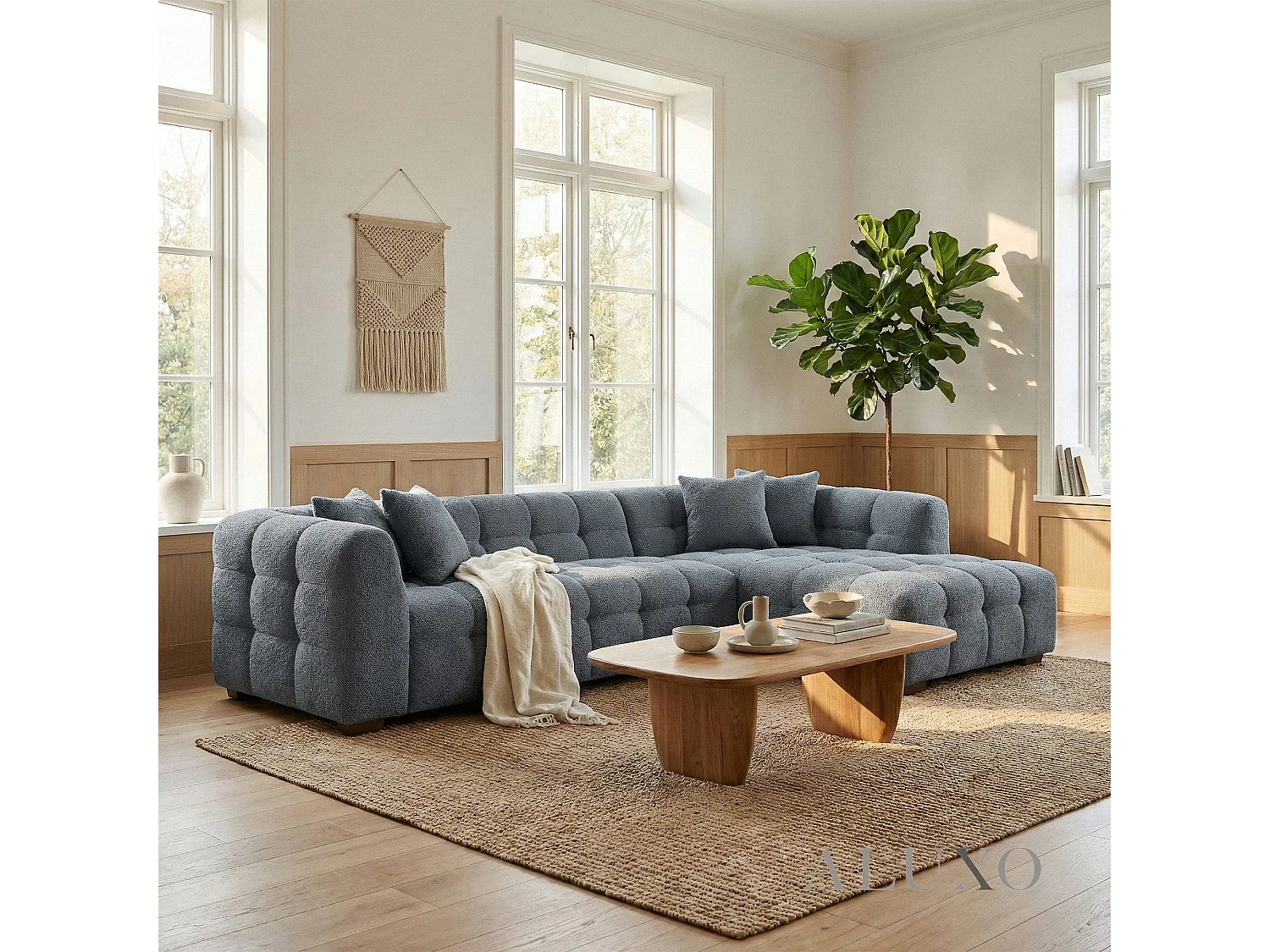 ALUXO Tribeca Modern Right Hand Corner Sofa L Shape Iron Grey Boucle Cube 2025
