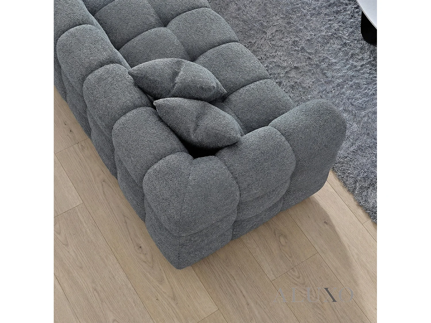 ALUXO Tribeca Modern Right Hand Corner Sofa L Shape Iron Grey Boucle Cube 2025
