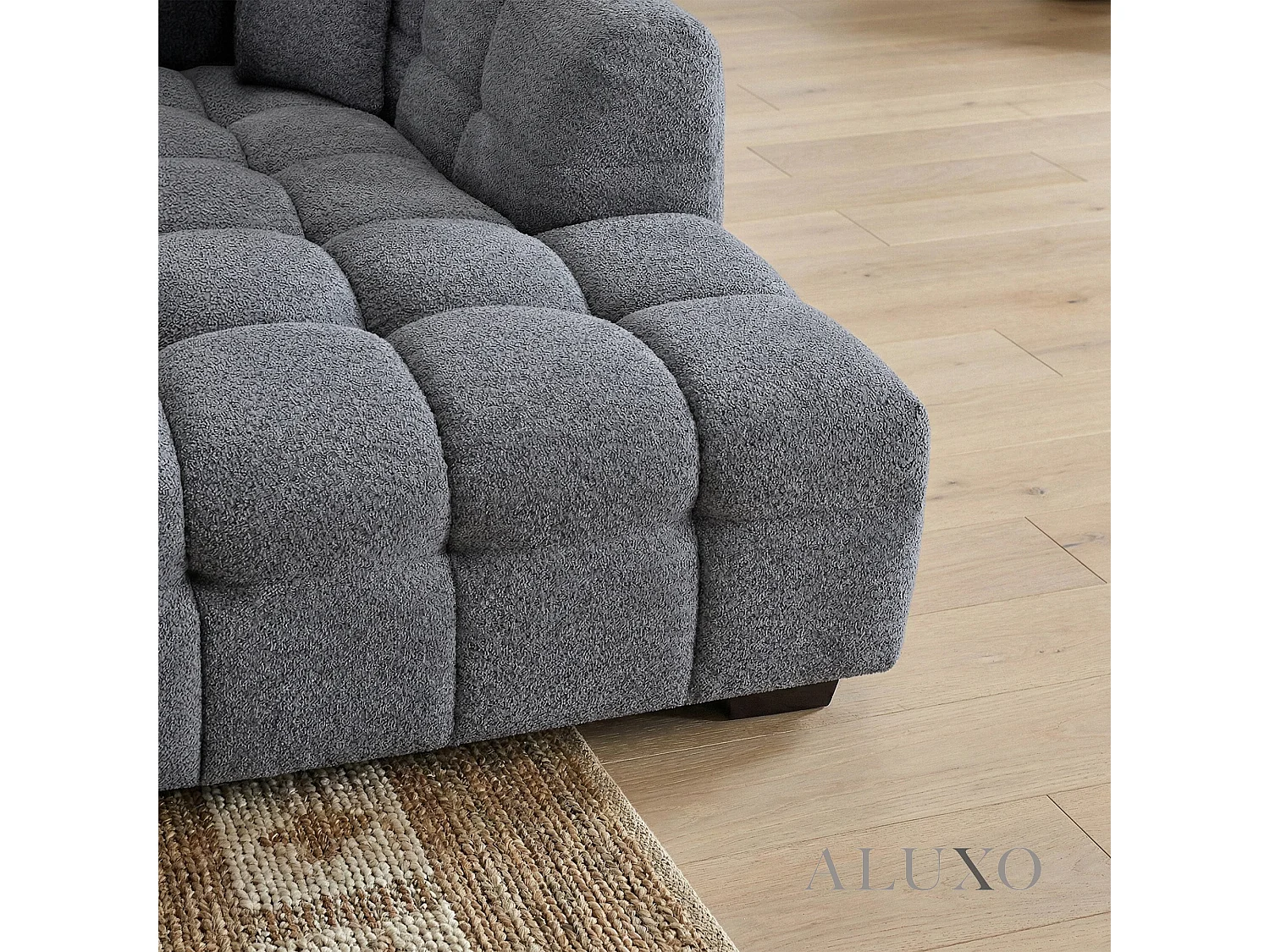 ALUXO Tribeca Modern Right Hand Corner Sofa L Shape Iron Grey Boucle Cube 2025