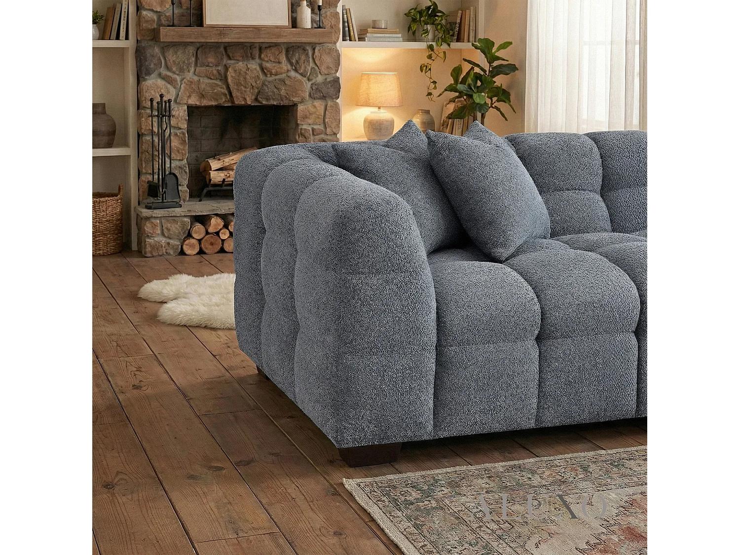 ALUXO Tribeca Modern Right Hand Corner Sofa L Shape Iron Grey Boucle Cube 2025