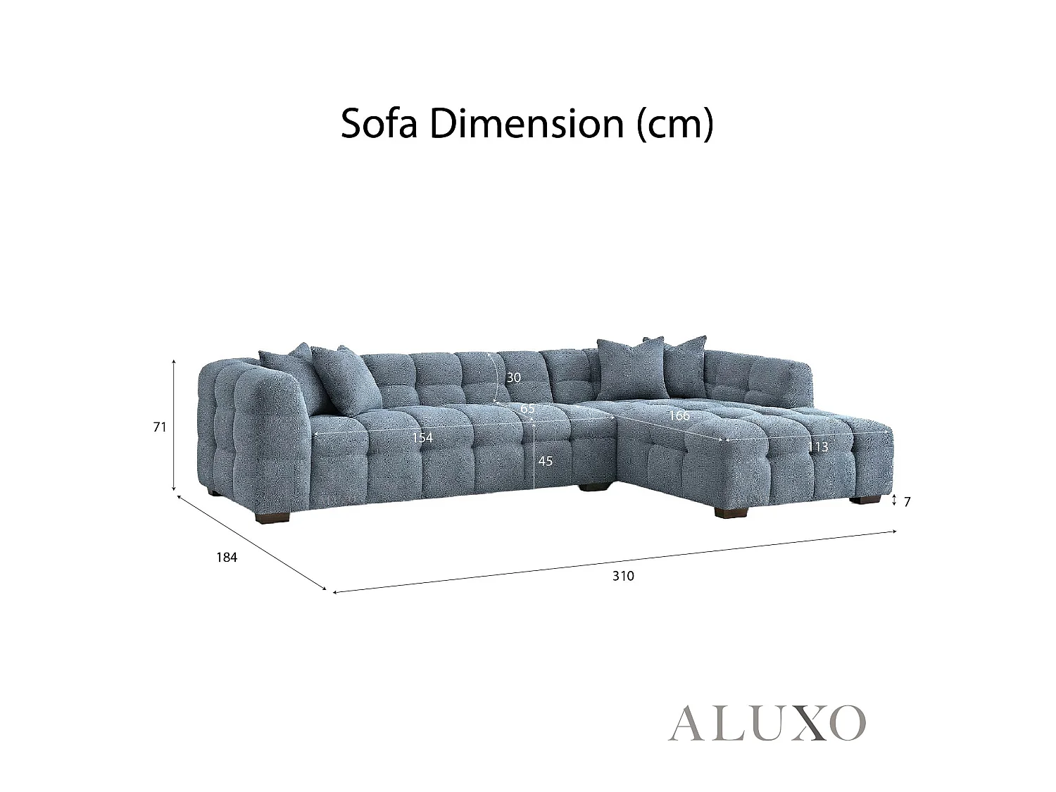 ALUXO Tribeca Modern Right Hand Corner Sofa L Shape Iron Grey Boucle Cube 2025