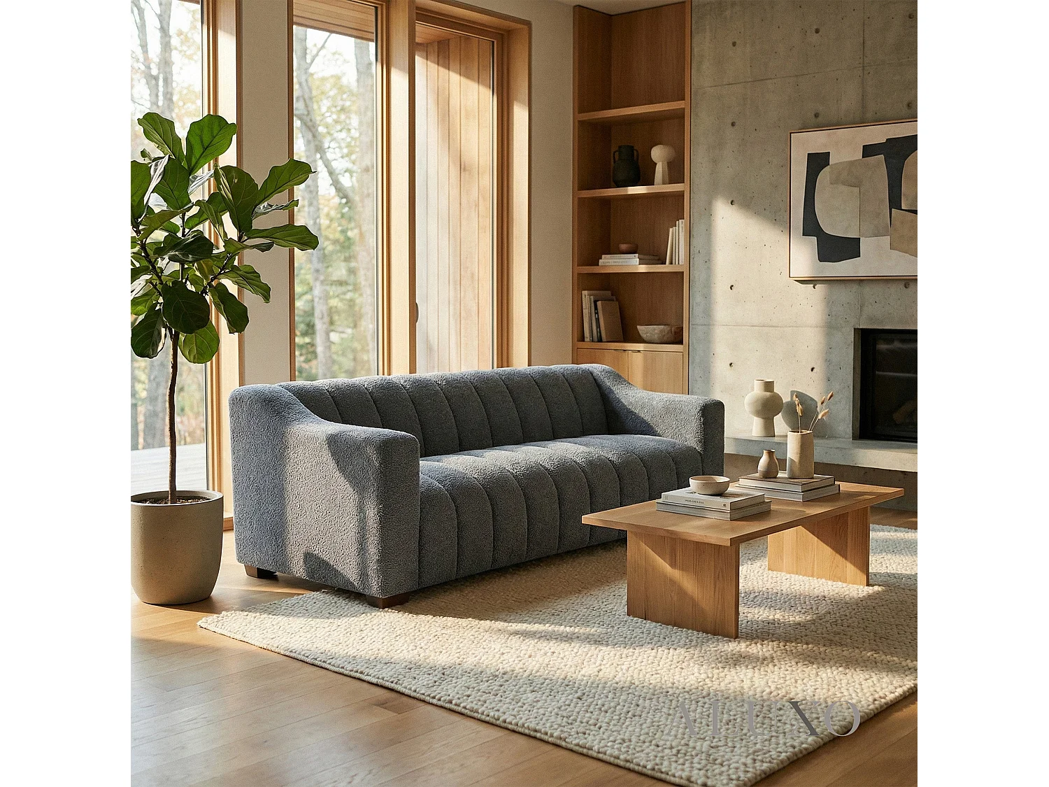 ALUXO Astoria Modern Pearl Boucle 3 Seater Sofa Iron Grey Medium Firm Stitch