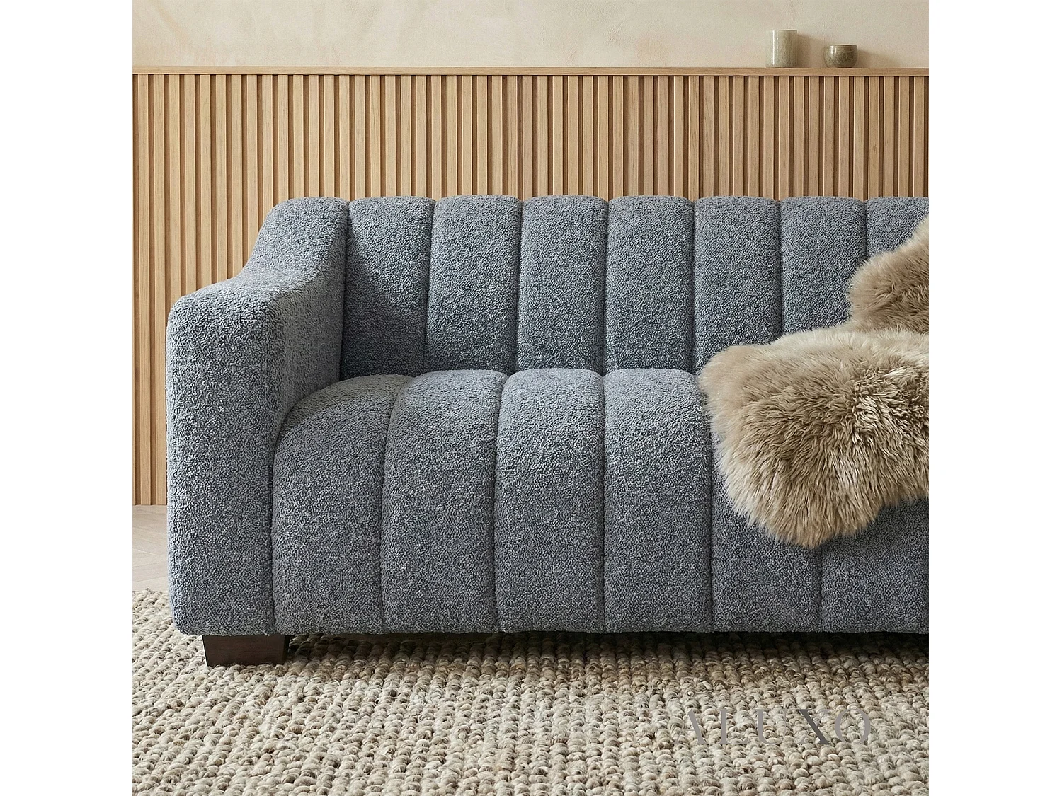 ALUXO Astoria Modern Pearl Boucle 3 Seater Sofa Iron Grey Medium Firm Stitch