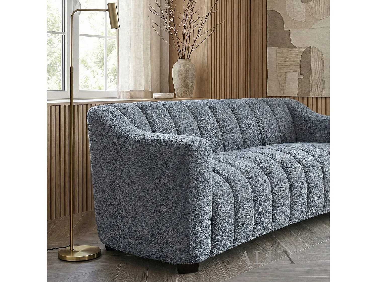 ALUXO Astoria Modern Pearl Boucle 3 Seater Sofa Iron Grey Medium Firm Stitch