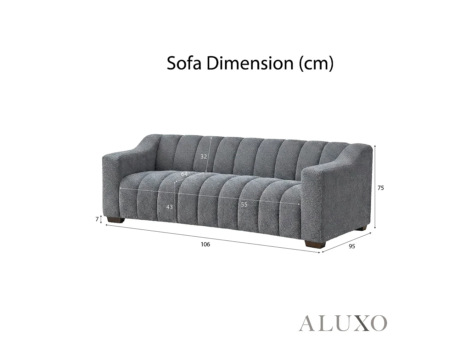 ALUXO Astoria Modern Pearl Boucle 3 Seater Sofa Iron Grey Medium Firm Stitch