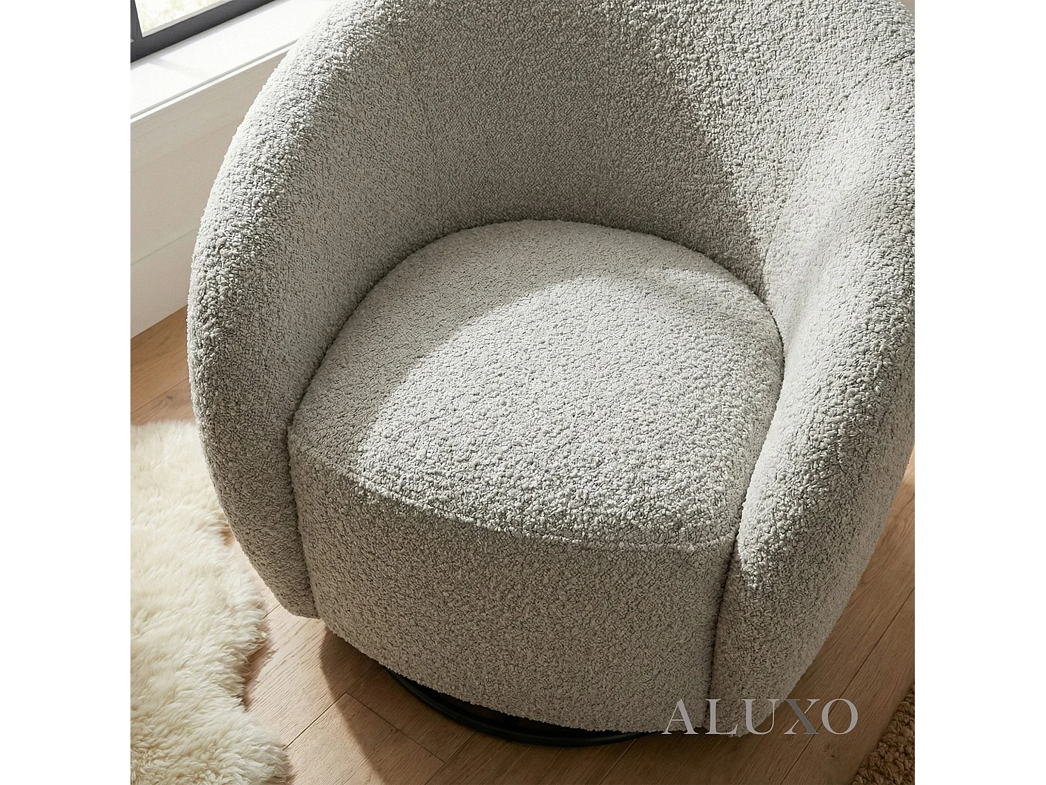 ALUXO Nolita Boucle Accent Swivel Arm Chair Koala Grey-Brown Teddy Medium Firm