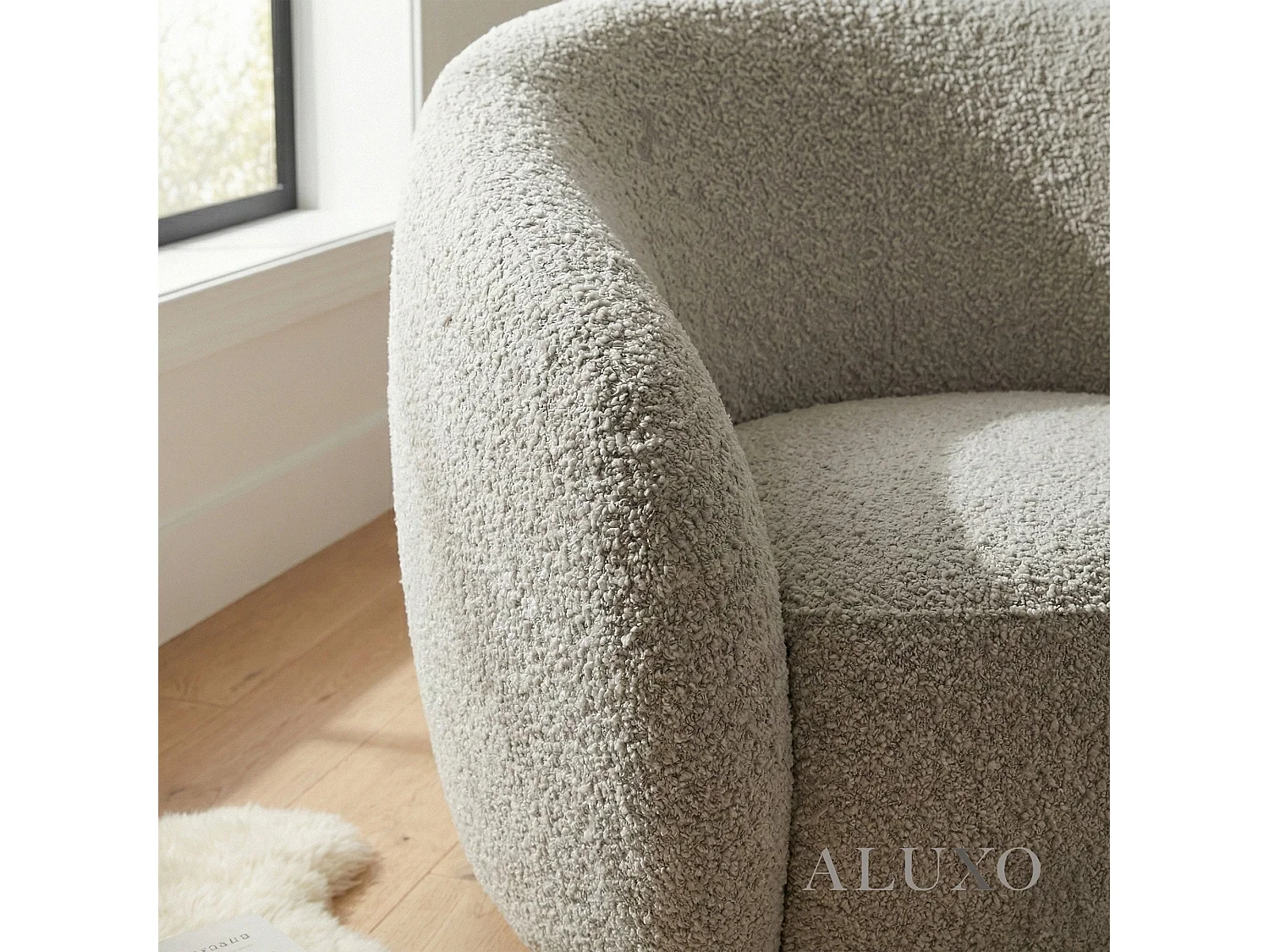 ALUXO Nolita Boucle Accent Swivel Arm Chair Koala Grey-Brown Teddy Medium Firm