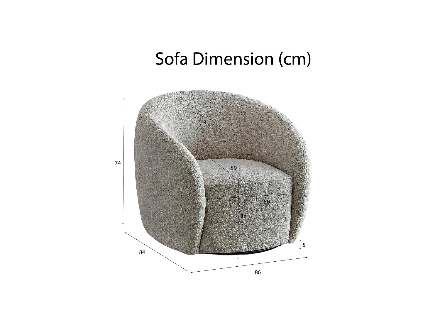 ALUXO Nolita Boucle Accent Swivel Arm Chair Koala Grey-Brown Teddy Medium Firm