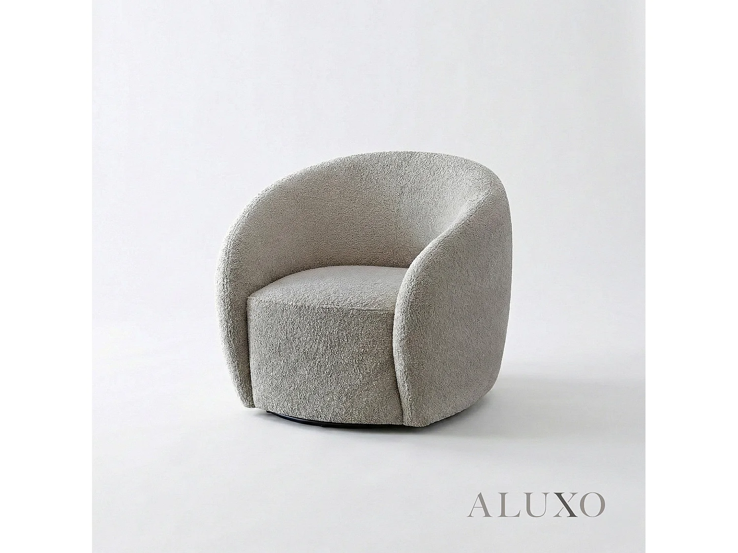 ALUXO Nolita Boucle Accent Swivel Arm Chair Koala Grey-Brown Teddy Medium Firm