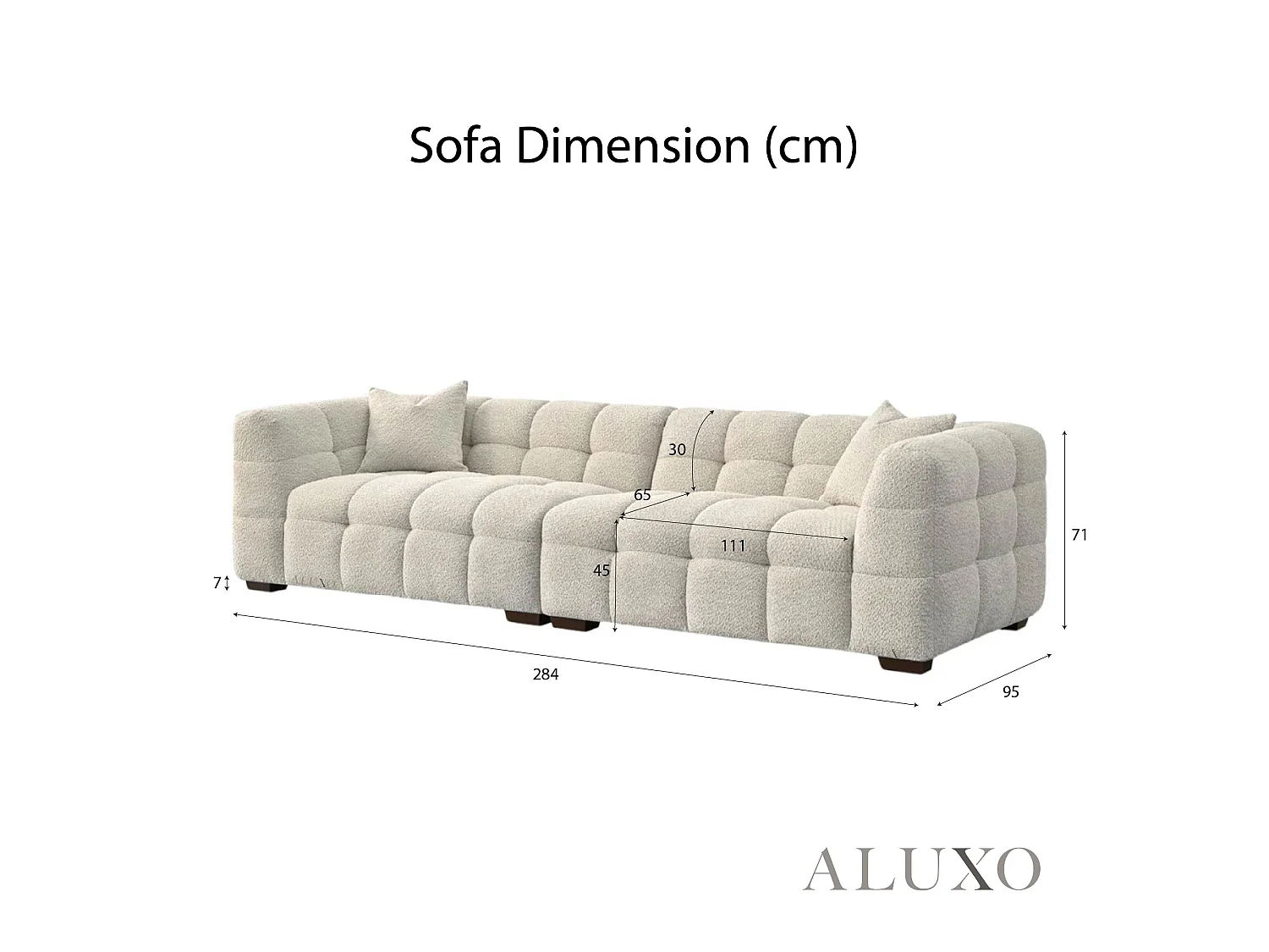 ALUXO Tribeca Modern 4 Seater Sofa Oatmeal Beige Boucle Cube Stitching Design