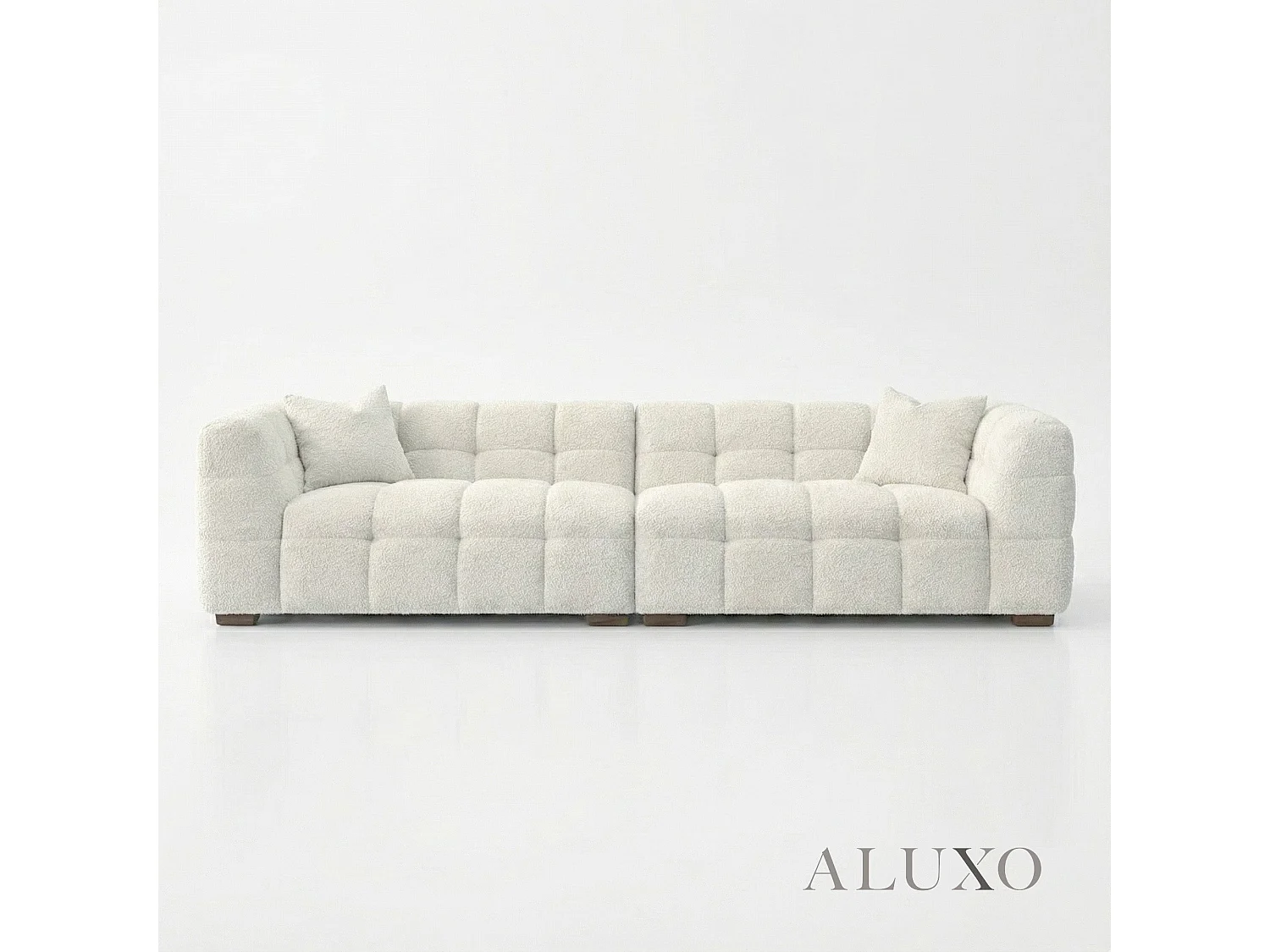 ALUXO Tribeca Modern 4 Seater Sofa Oatmeal Beige Boucle Cube Stitching Design