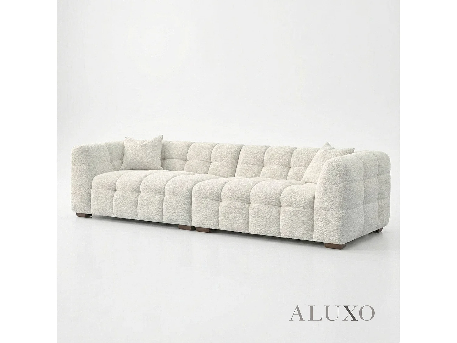 ALUXO Tribeca Modern 4 Seater Sofa Oatmeal Beige Boucle Cube Stitching Design