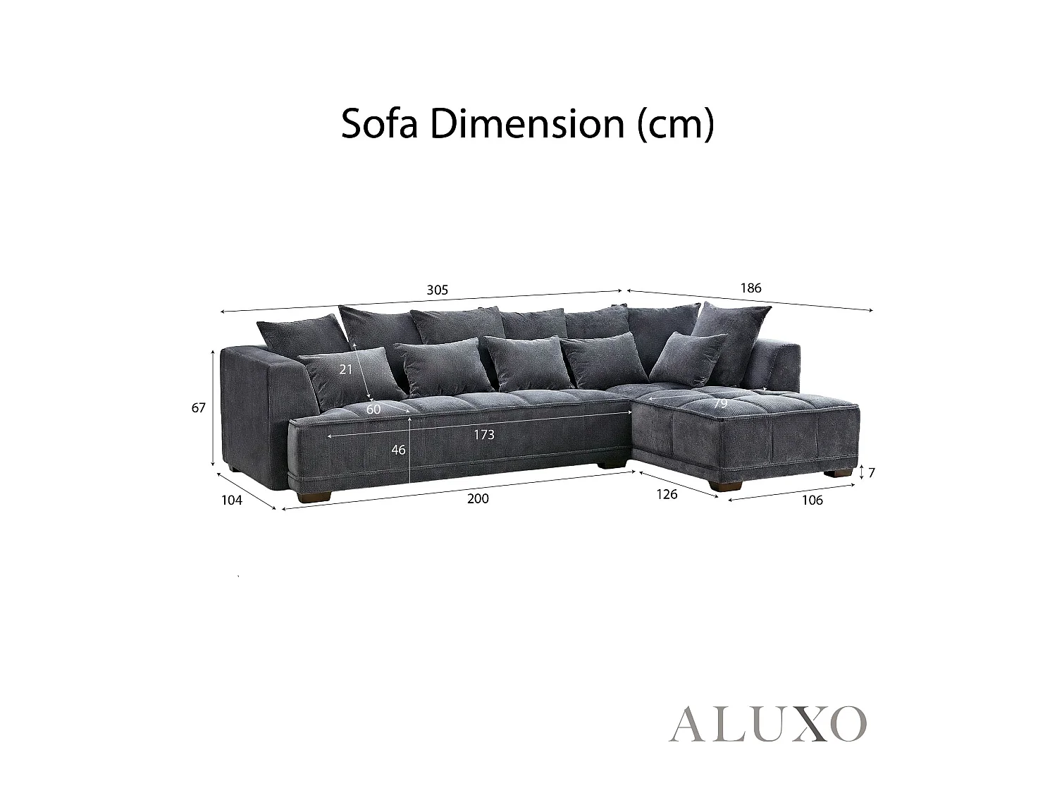 ALUXO Gramercy Modern Boucle Right Hand Corner Sofa L Steel Mermaid Velvet Grey Medium