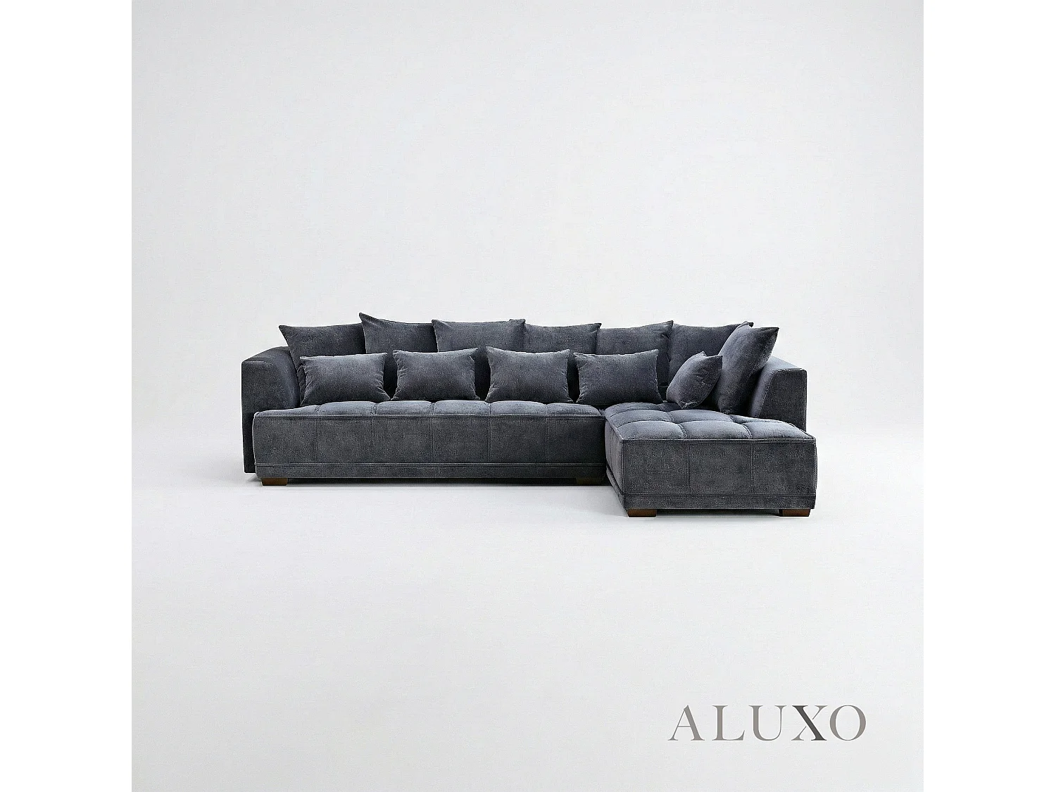 ALUXO Gramercy Modern Boucle Right Hand Corner Sofa L Steel Mermaid Velvet Grey Medium
