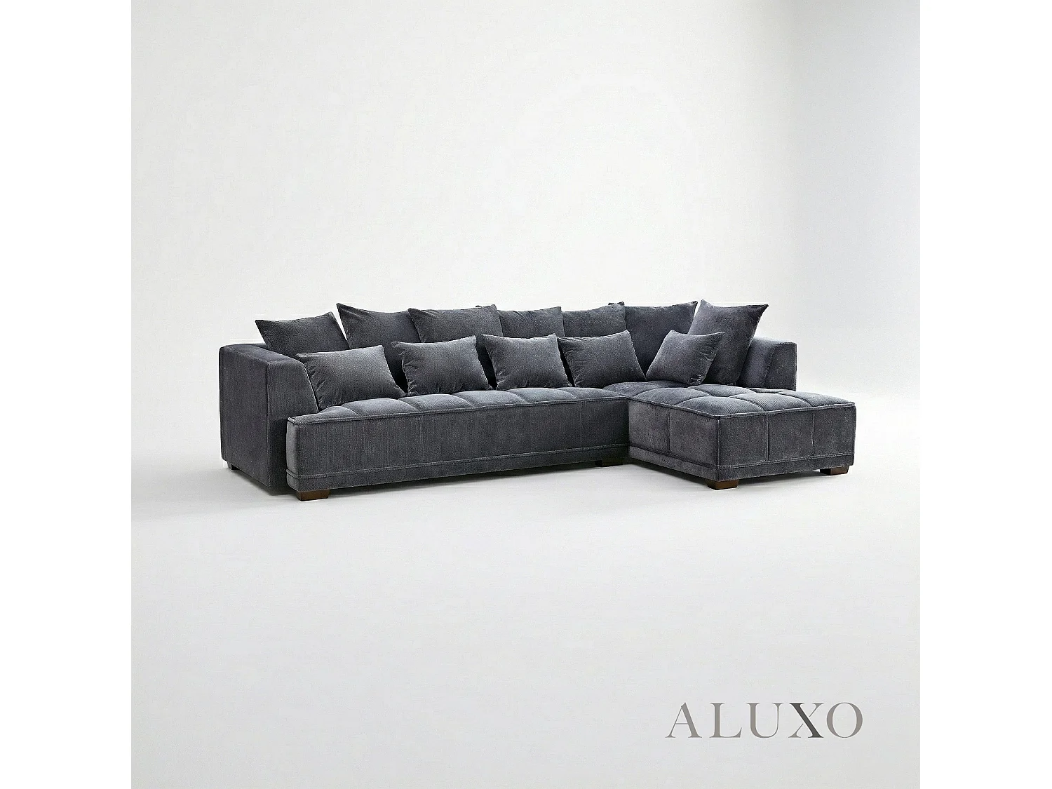 ALUXO Gramercy Modern Boucle Right Hand Corner Sofa L Steel Mermaid Velvet Grey Medium