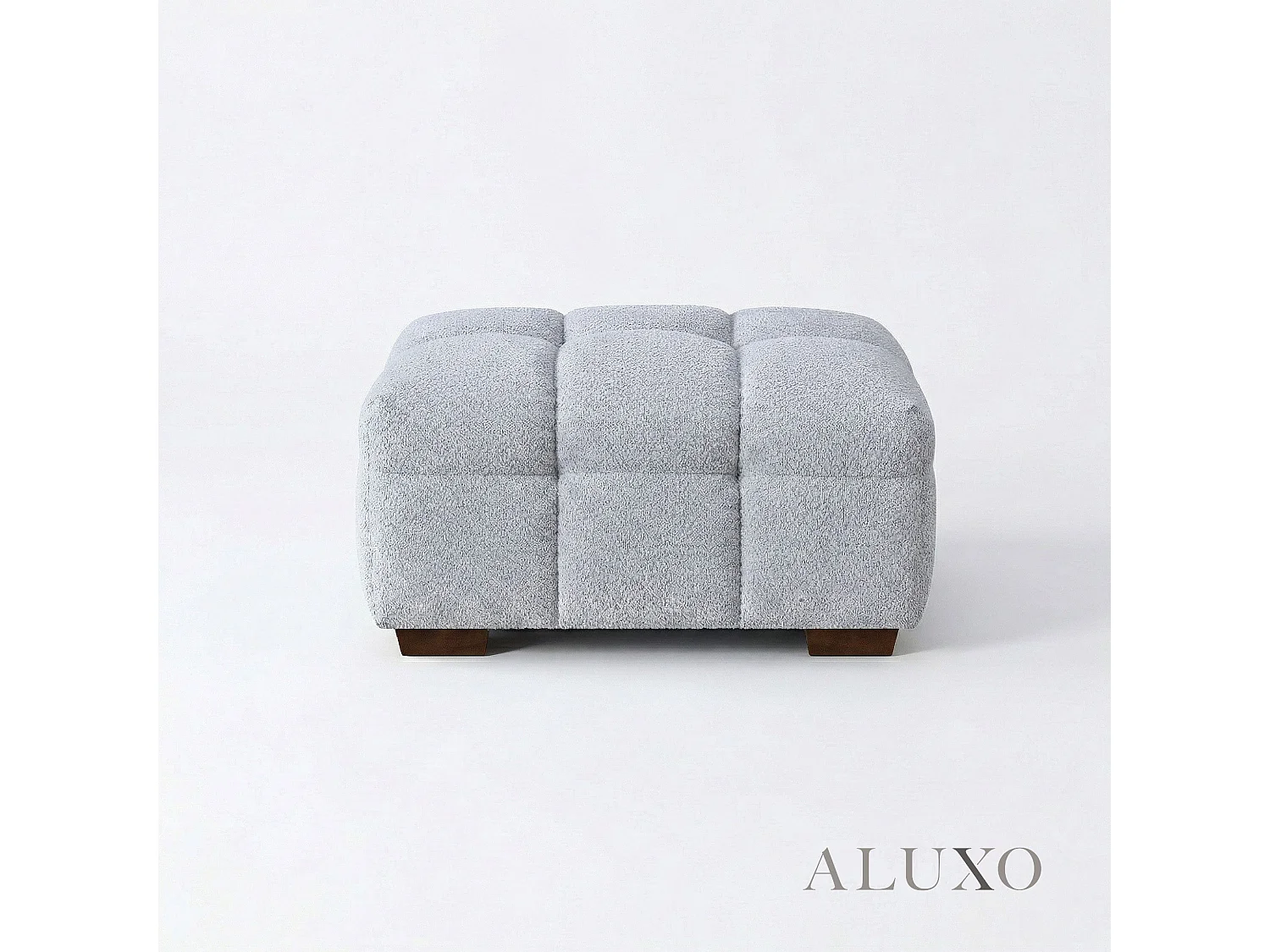 ALUXO Tribeca Modern Footstool Pearl Grey Boucle Cube Stitching Design