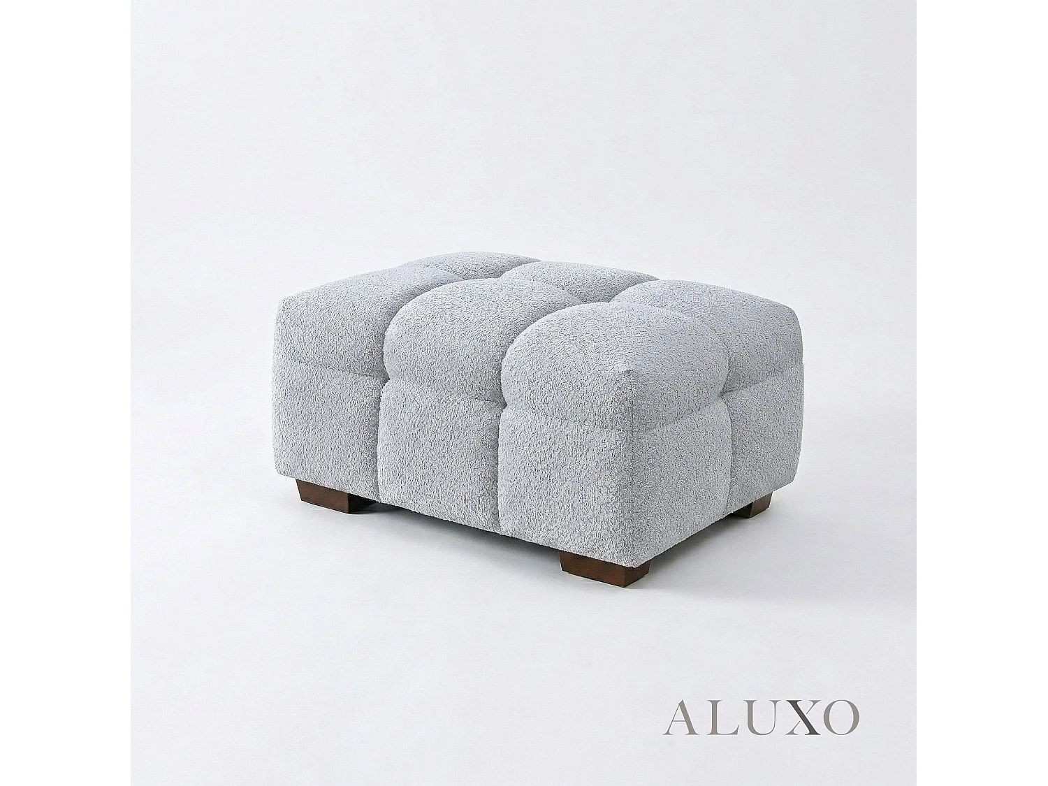 ALUXO Tribeca Modern Footstool Pearl Grey Boucle Cube Stitching Design