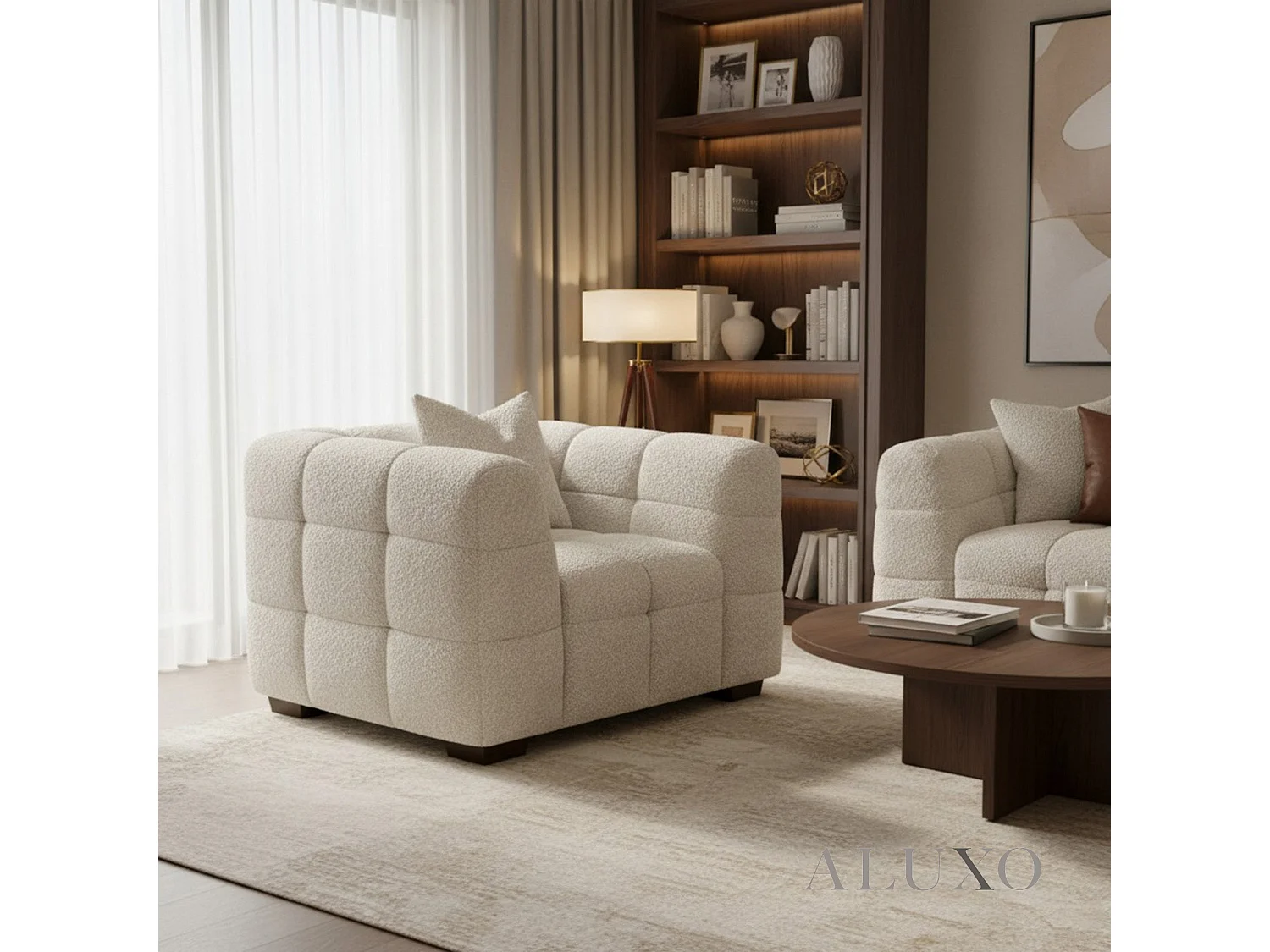 ALUXO Tribeca Single Sofa 1 Seater Arm Chair Lounge Oatmeal Beige Boucle Fabric
