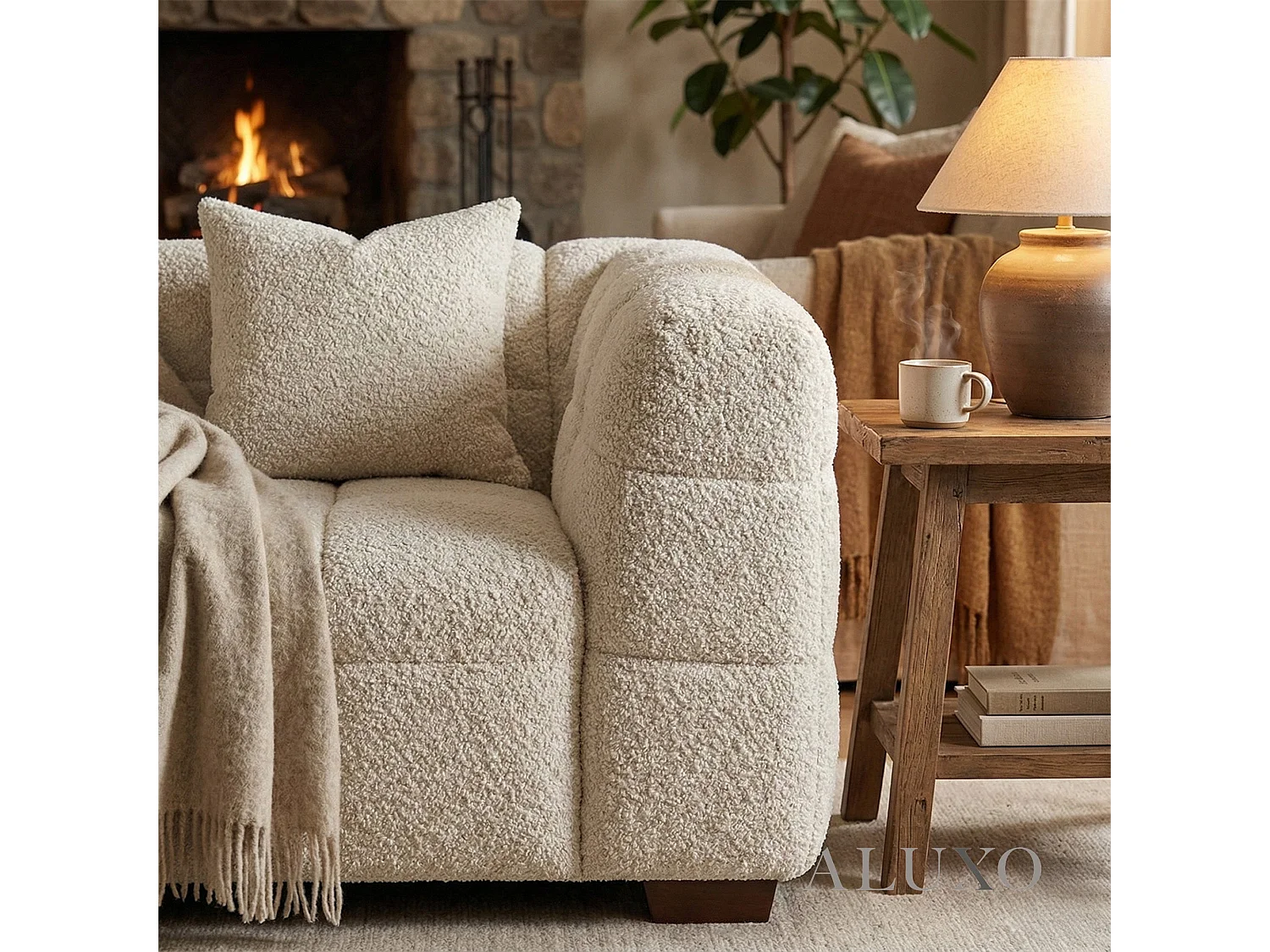 ALUXO Tribeca Single Sofa 1 Seater Arm Chair Lounge Oatmeal Beige Boucle Fabric