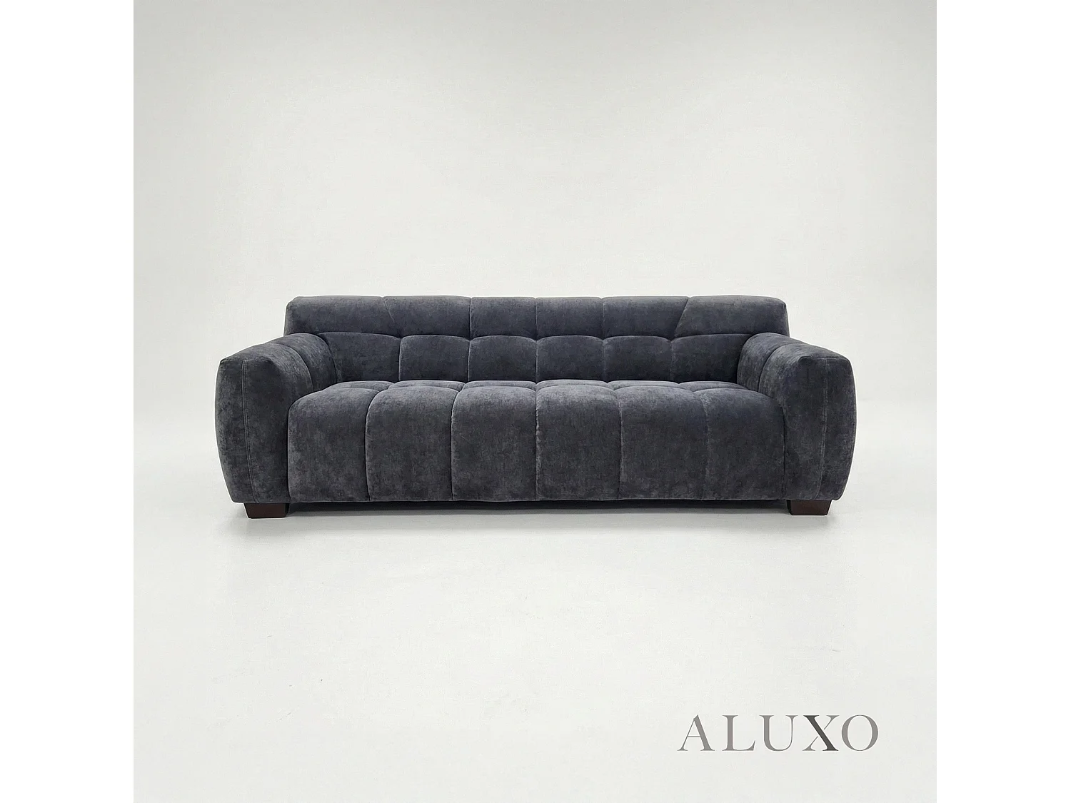 ALUXO Harlem 3 Seater Boucle Sofa Grey Steel Velvet Deep Stitch 5 Year Warranty