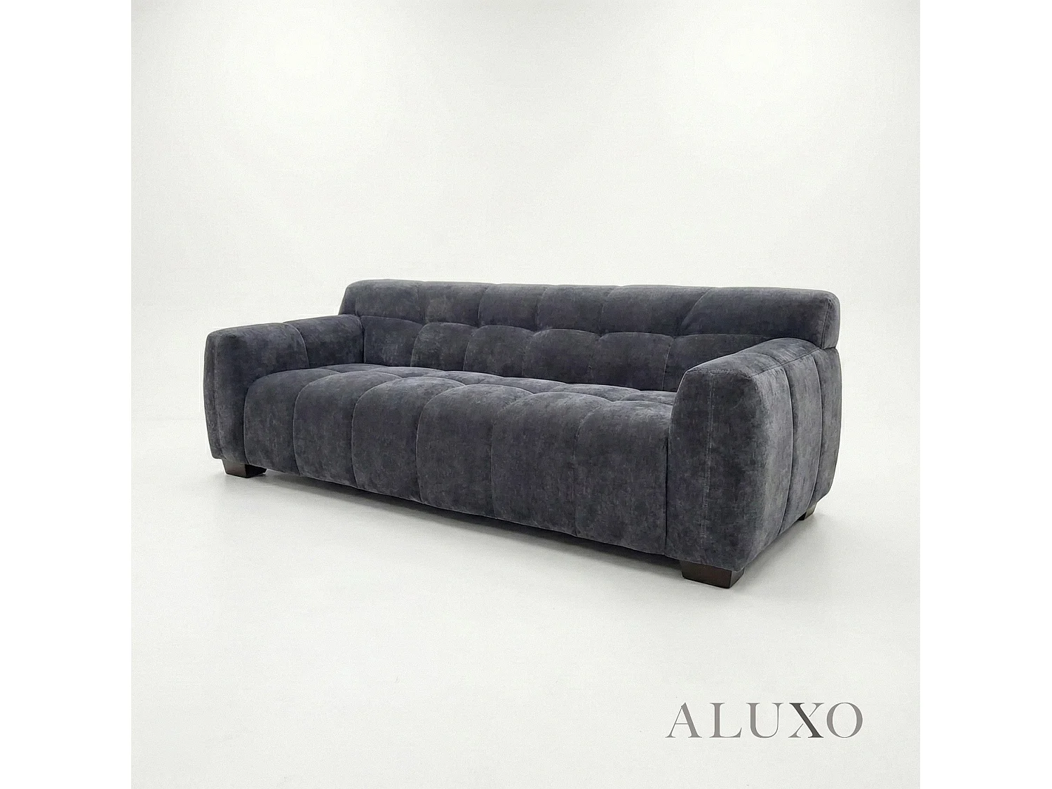 ALUXO Harlem 3 Seater Boucle Sofa Grey Steel Velvet Deep Stitch 5 Year Warranty
